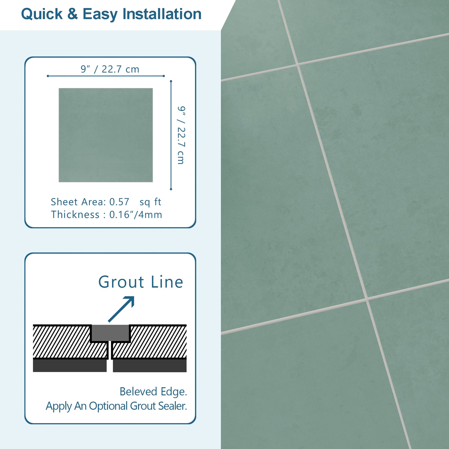 9" x 9" Green Peel and Stick Backsplash Wall and Floor Tile