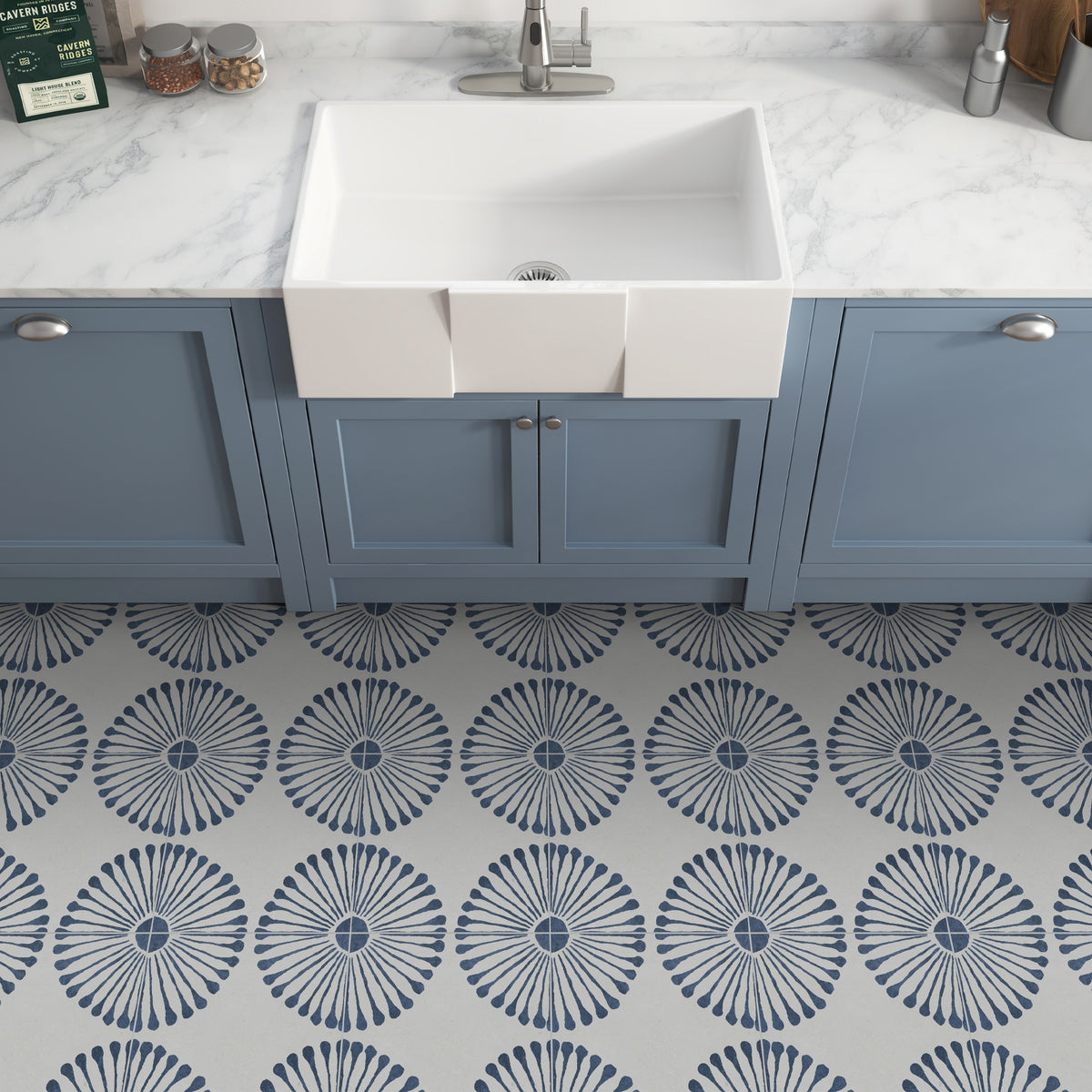 9" x 9" Patterned Blue Peel and Stick Backsplash Wall and Floor Tile