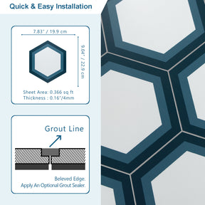 8" x 9" Hexagon Blue Peel and Stick Floor Tile