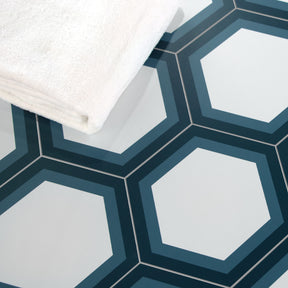 8" x 9" Hexagon Blue Peel and Stick Floor Tile