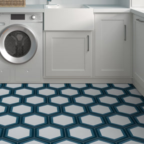 8" x 9" Hexagon Blue Peel and Stick Floor Tile