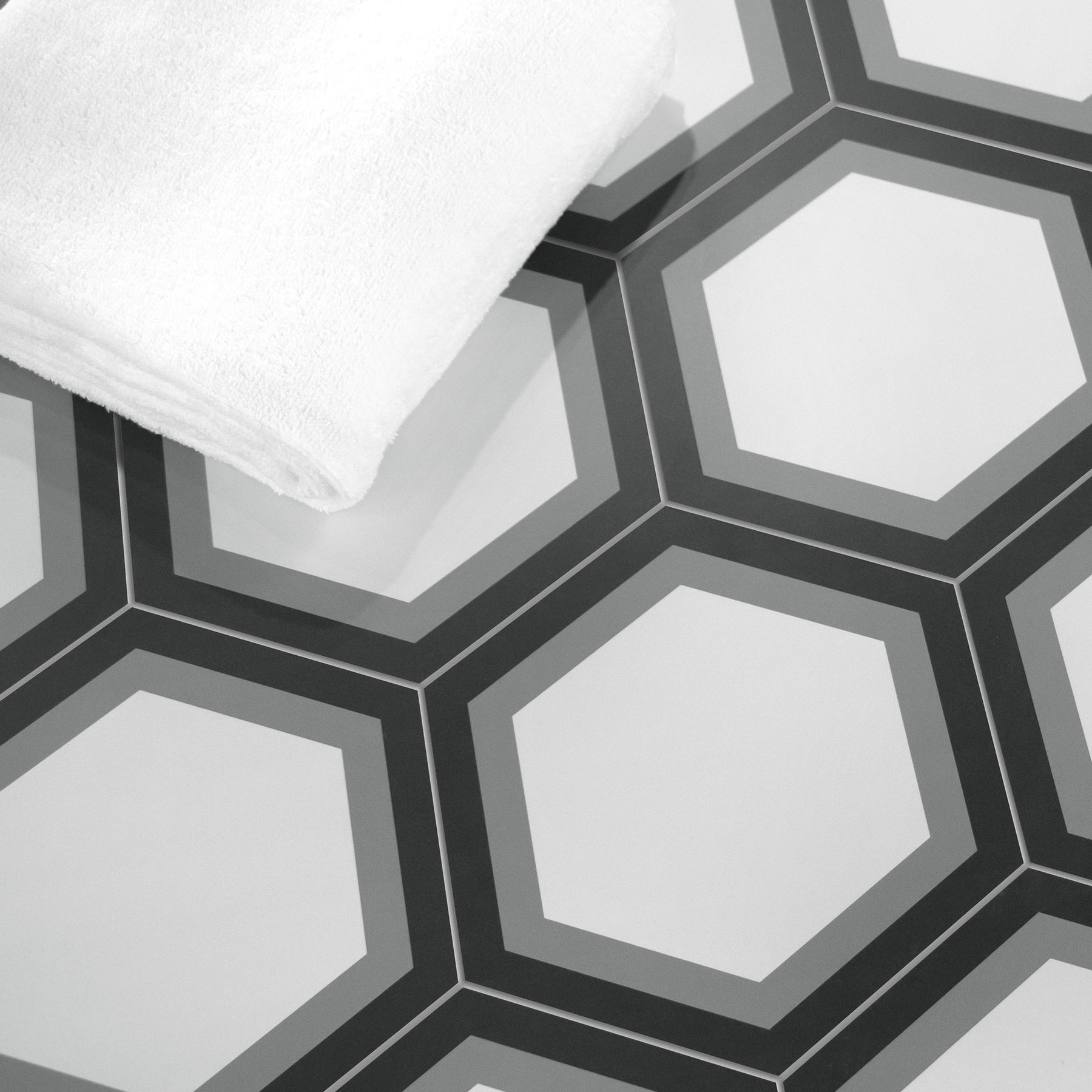 8" x 9" Hexagon Gray Peel and Stick Floor Tile