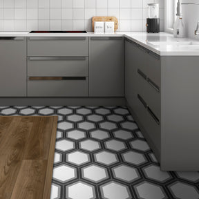 8" x 9" Hexagon Gray Peel and Stick Floor Tile