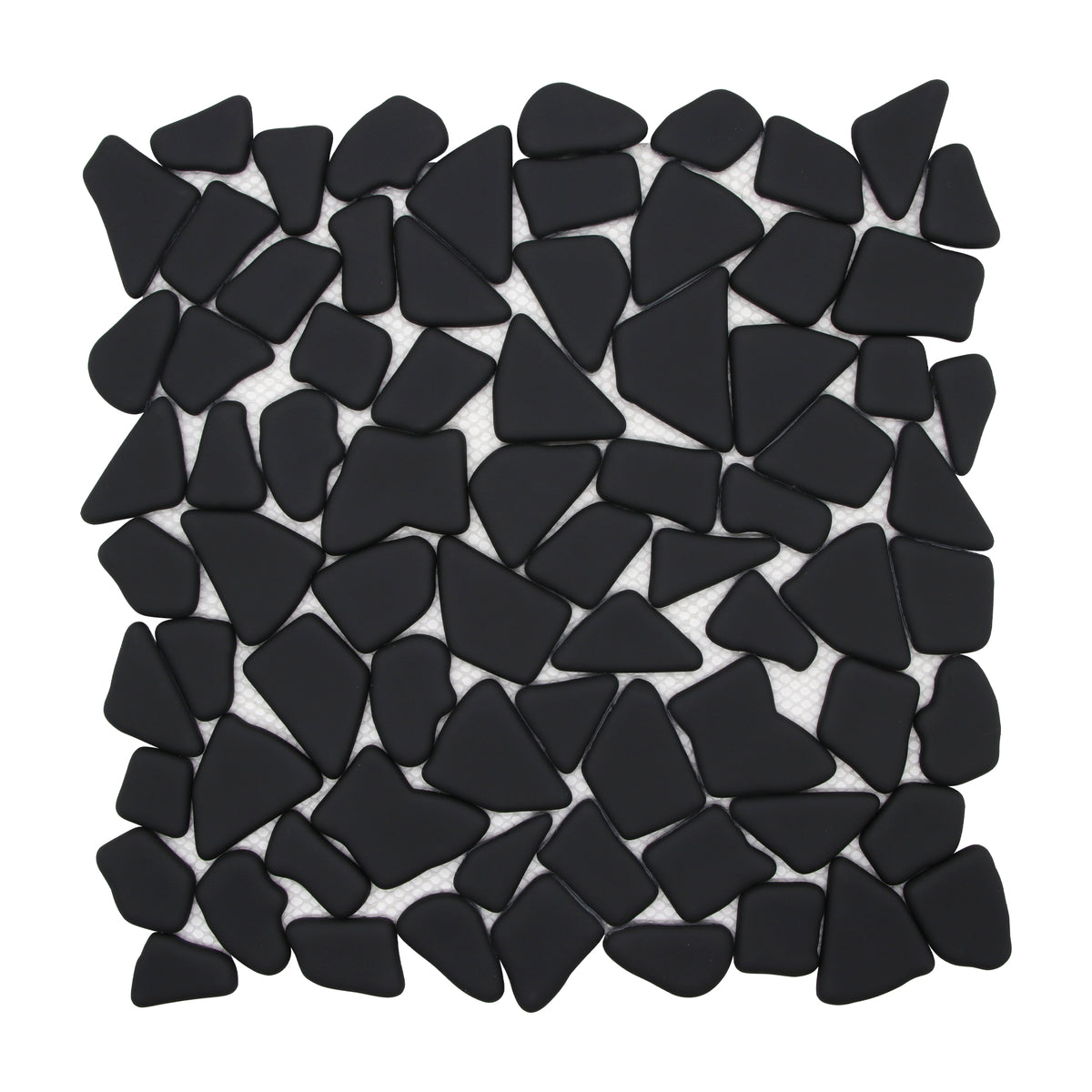 Pebble Black 12''x12'' Recycled Glass Floor and Wall Mosaic Tile