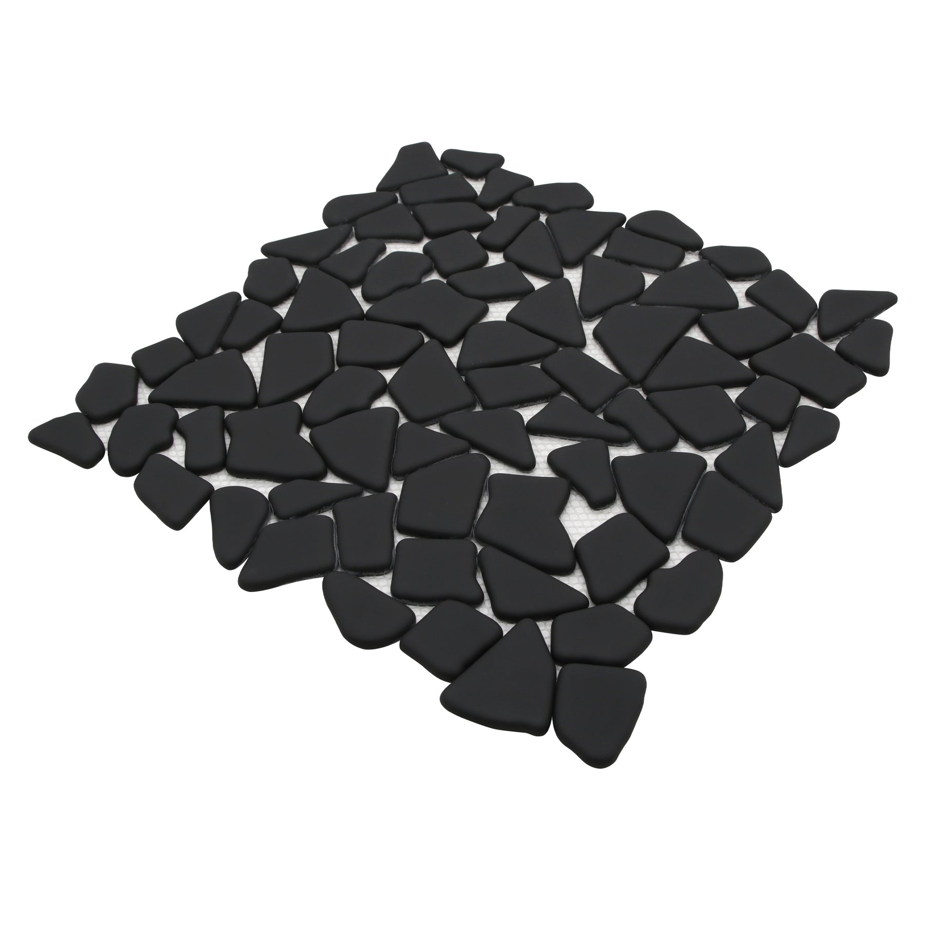 Pebble Black 12''x12'' Recycled Glass Floor and Wall Mosaic Tile