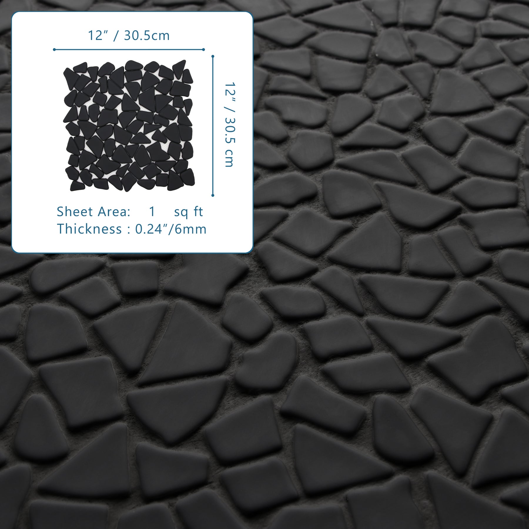 Pebble Black 12''x12'' Recycled Glass Floor and Wall Mosaic Tile