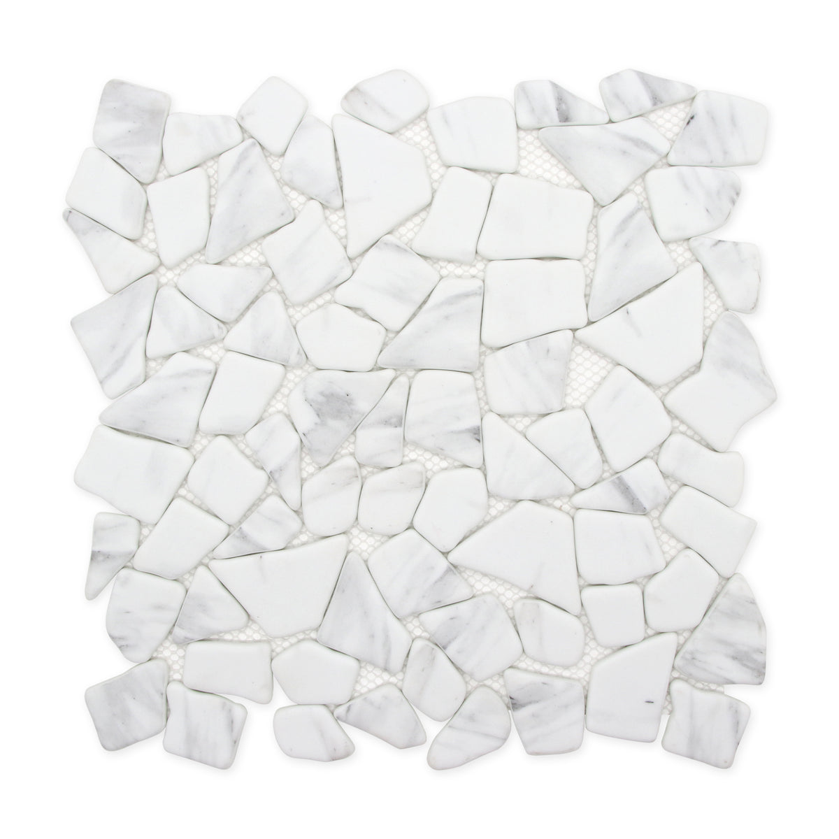 Pebble Carrara White 12''x12'' Recycled Glass Floor and Wall Mosaic Tile