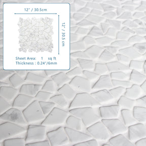 Pebble Carrara White 12''x12'' Recycled Glass Floor and Wall Mosaic Tile