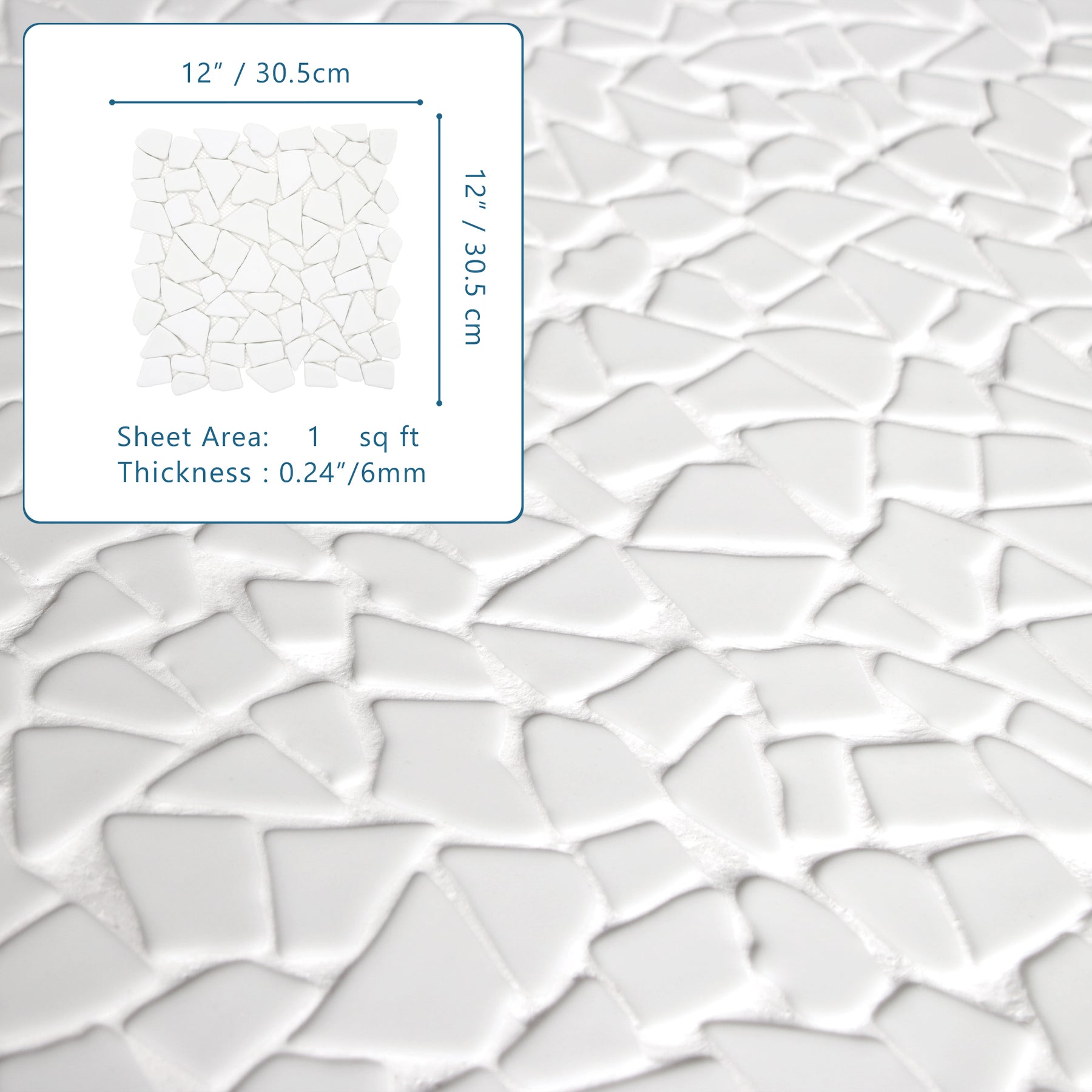 Pebble White 12''x12'' Recycled Glass Floor and Wall Mosaic Tile