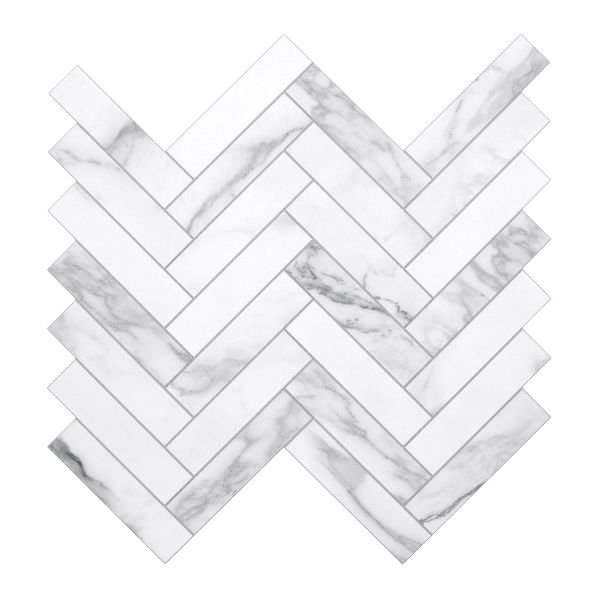 Herringbone Carrara White Peel and Stick Backsplash Tile