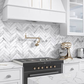 Herringbone Carrara White Peel and Stick Backsplash Tile