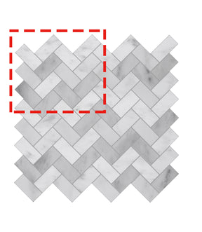 11.6" x 11.1" Carrara White Herringbone Peel and Stick backsplash