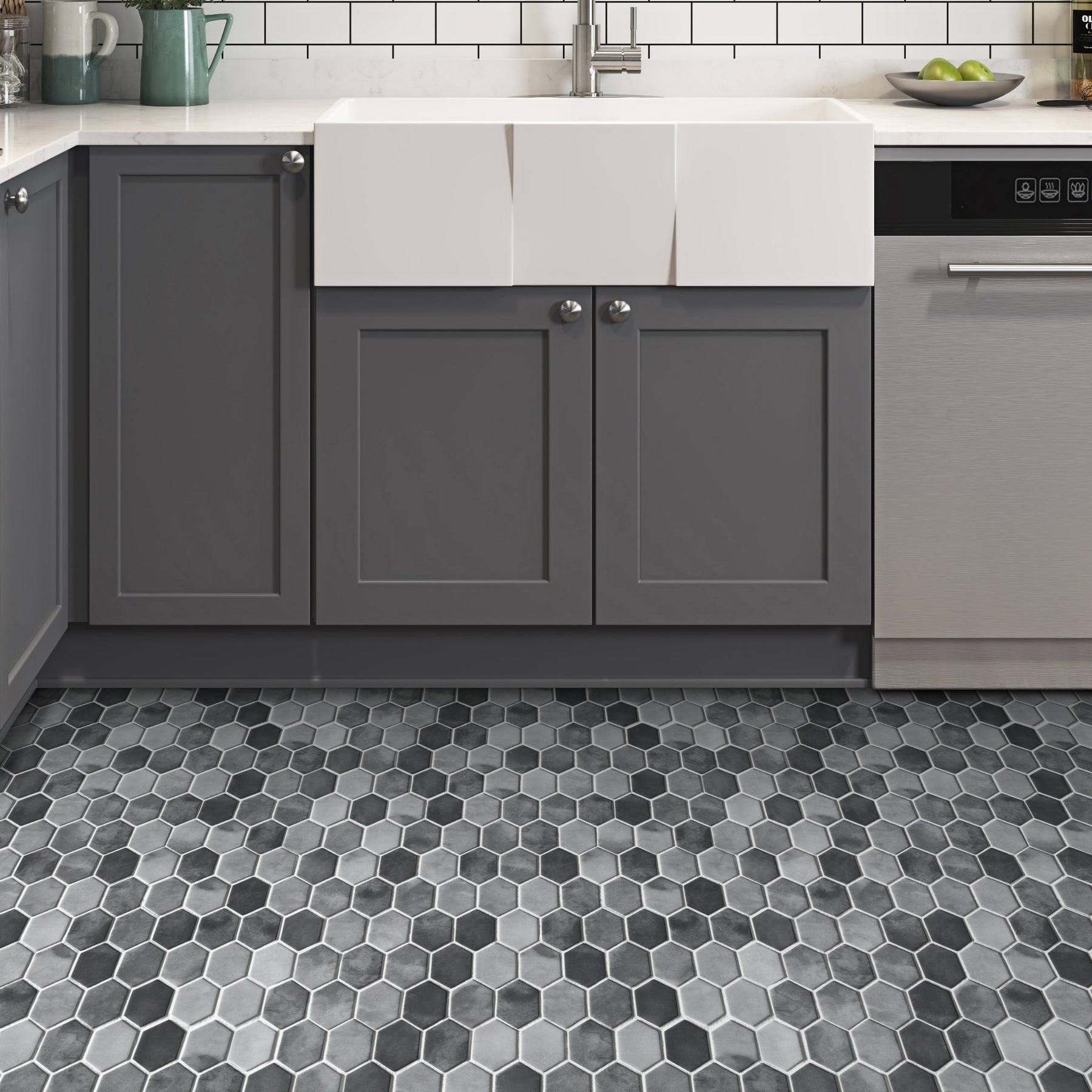 Picket Gray Recycled Glass Mosaic Floor and Wall Tile