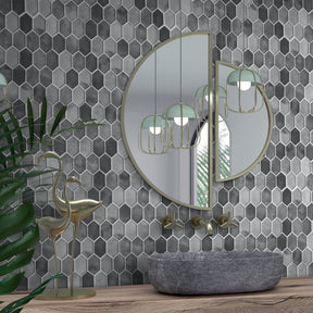 Picket Gray Recycled Glass Mosaic Floor and Wall Tile