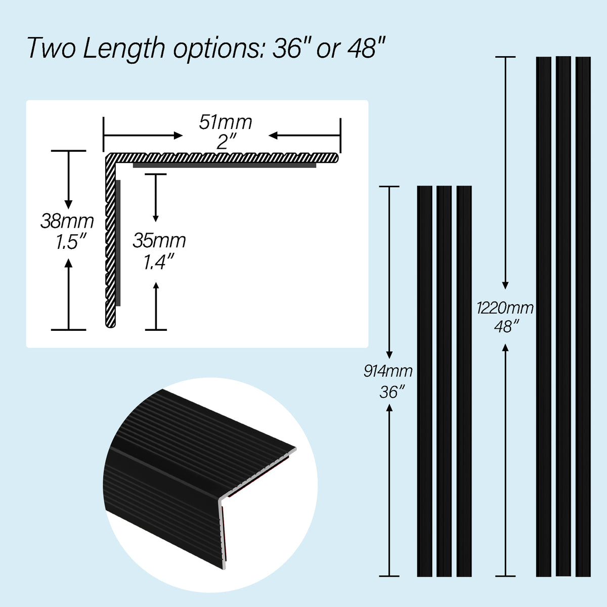 5 Pieces Matte Black Aluminium Peel and Stick Stair Nosing