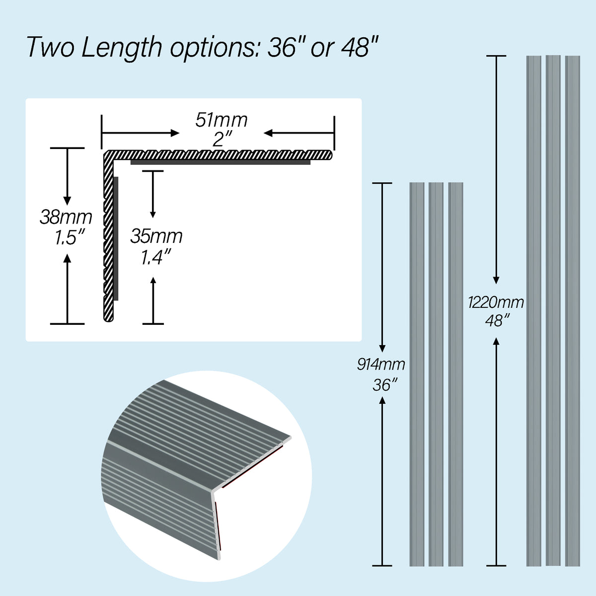 5 Pieces Matte Gray Aluminium Peel and Stick Stair Nosing