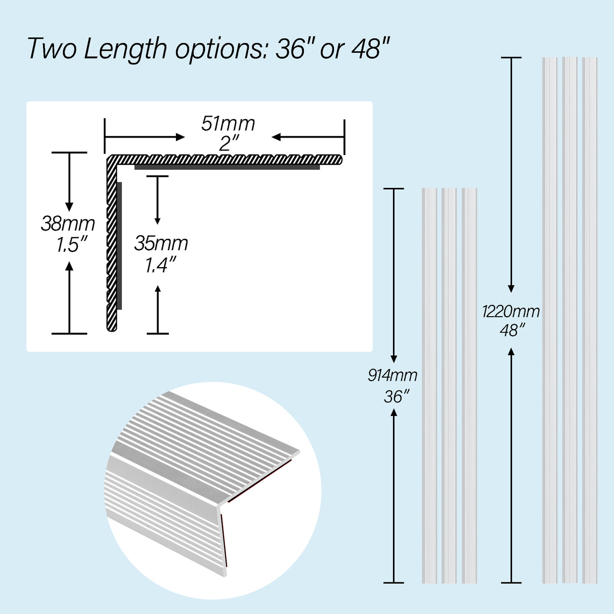 5 Pieces Matte Silver Aluminium Peel and Stick Stair Nosing