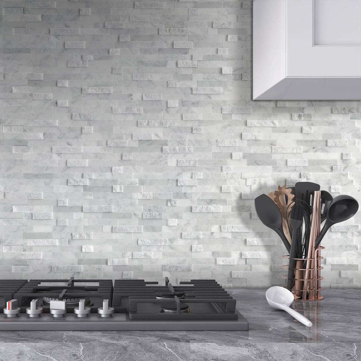 3D Carrara White Natural Marble Peel and Stick Tile