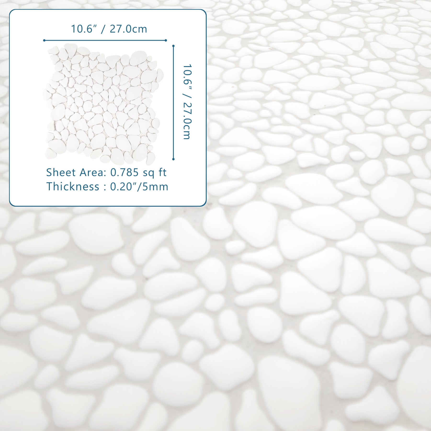 White Pebble 10.6‘’x10.6'' Recycled Glass Floor And Wall Mosaic Tile