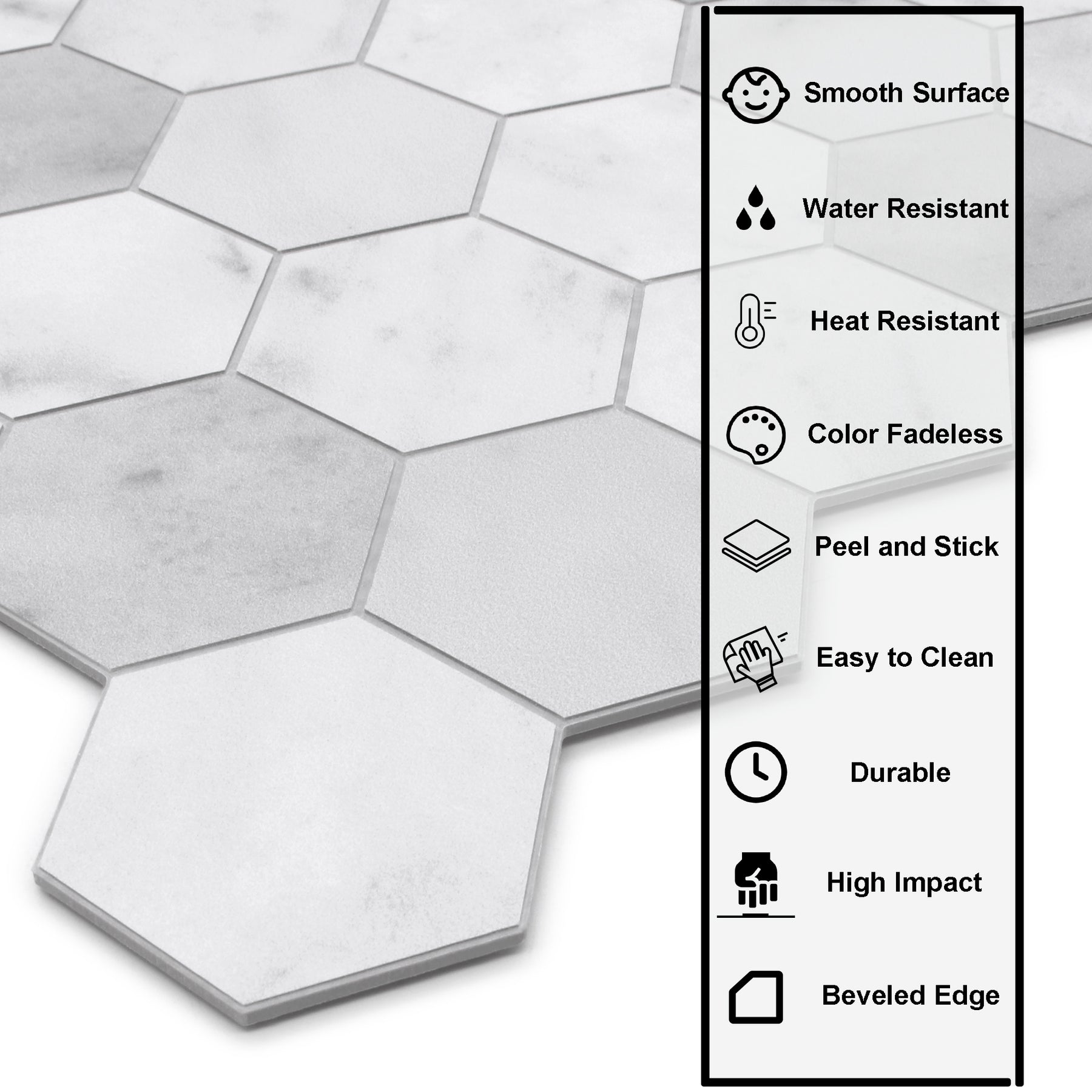 11.3" x 11.4" Hexagon White Marble Peel And Stick