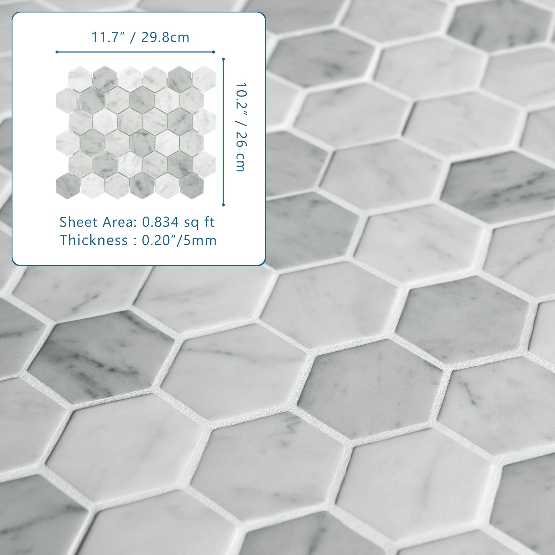 White Carrara 11.7''x10.2 Recycled Glass Floor And Wall Mosaic Tile