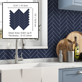 Herringbone Navy Blue Peel and Stick Backsplash Tile