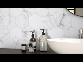 6X7'' Calacatta White Hexagon Marble Peel and Stick Tile