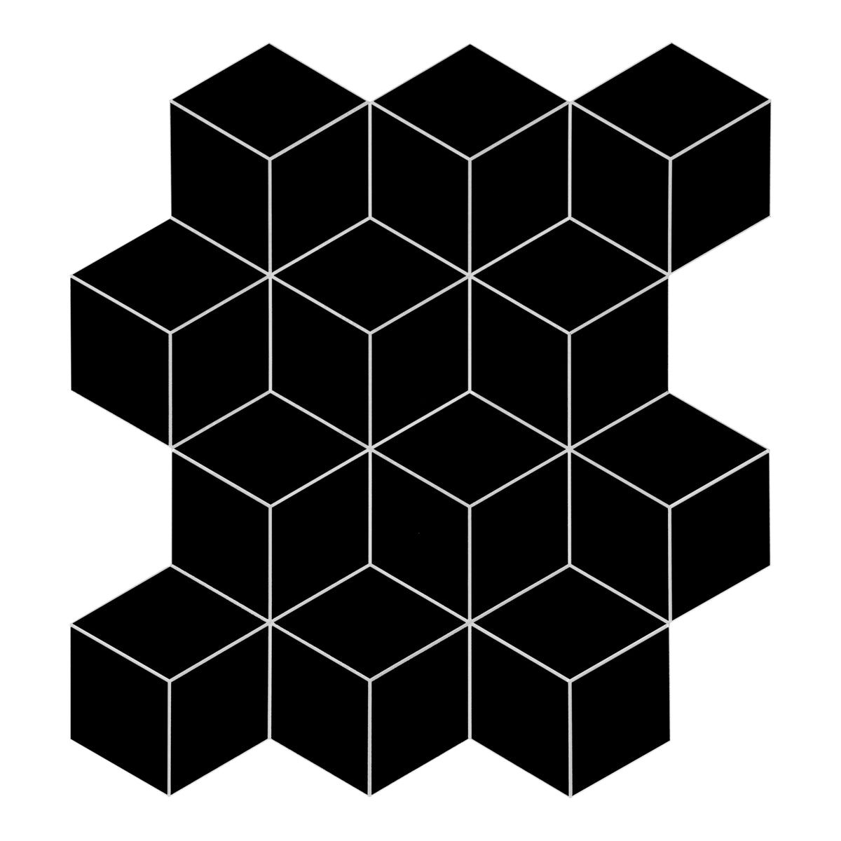 3D Cube Rhombus Black Peel and Stick Tile