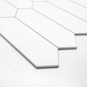 Picket Long Hexagon White Peel and Stick Tile