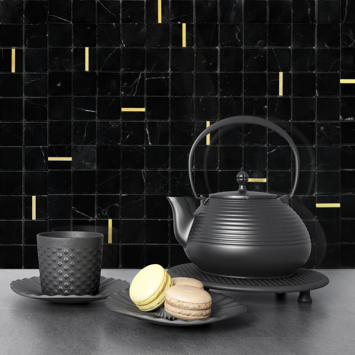 Luxury Black Marquina and Gold Natural Marble Peel and Stick Tile