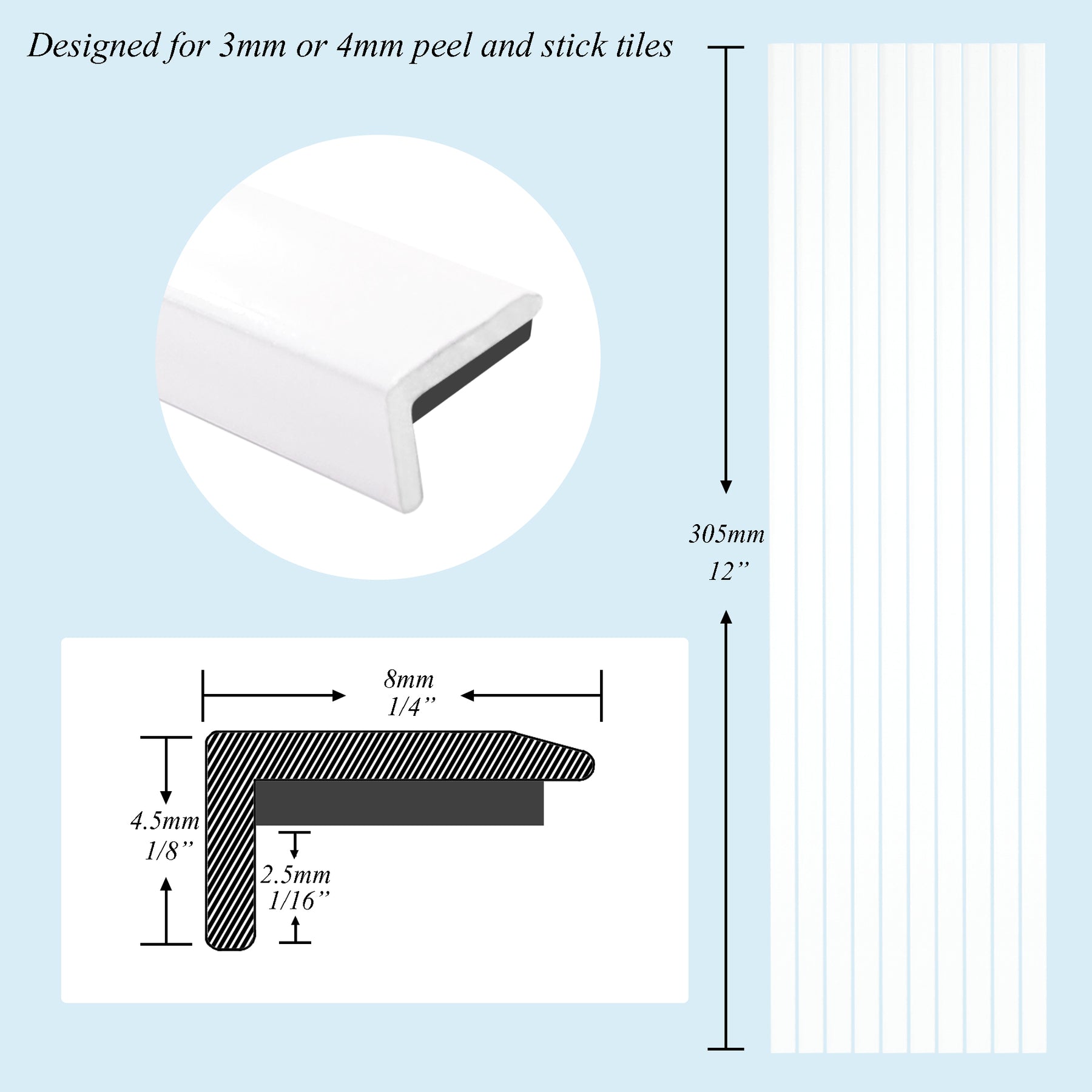 10 Pieces Aluminium Peel and Stick Backsplash Trims, 12Inch Milky White