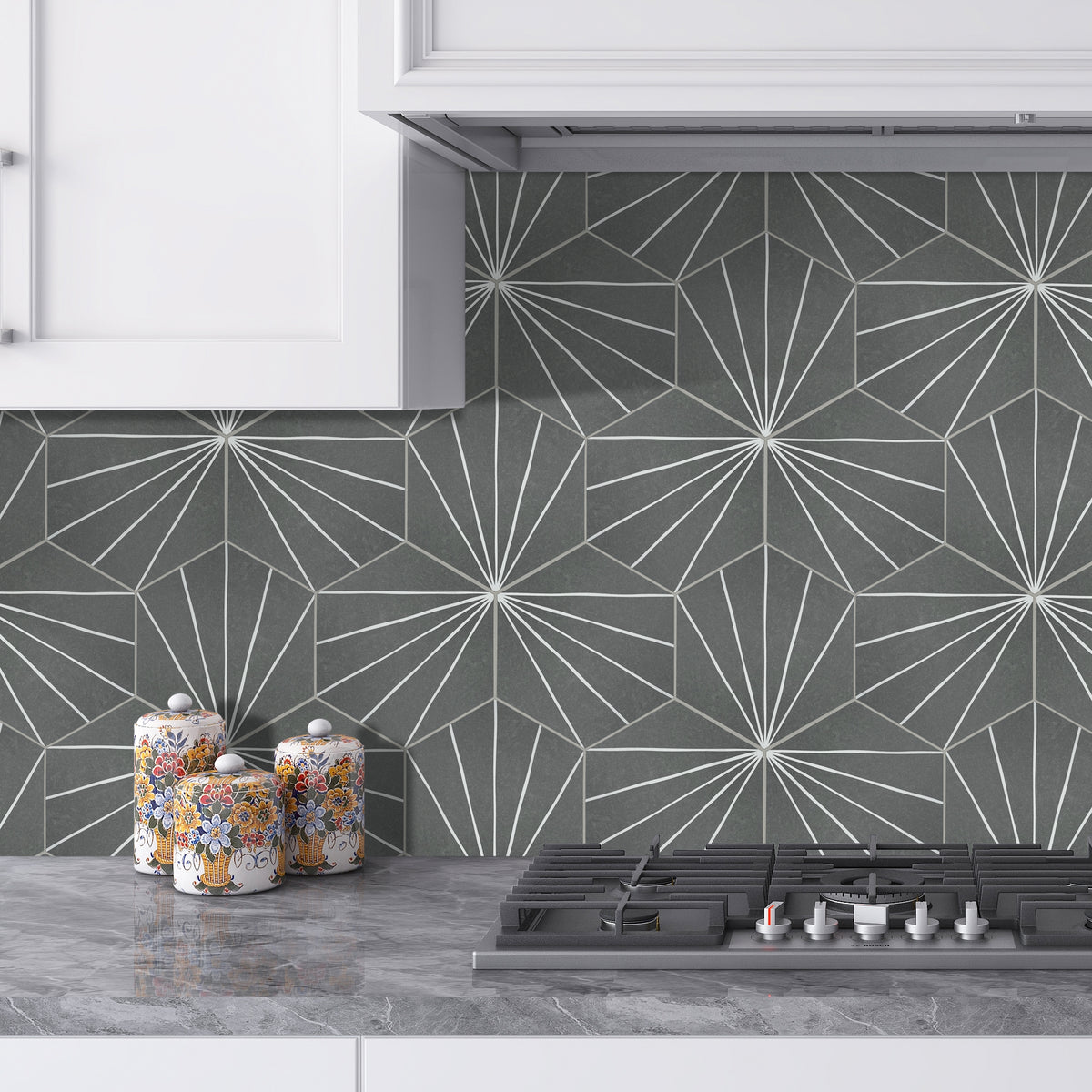 6X7´´ Art Deco Hexagon Grey Peel and Stick Tile