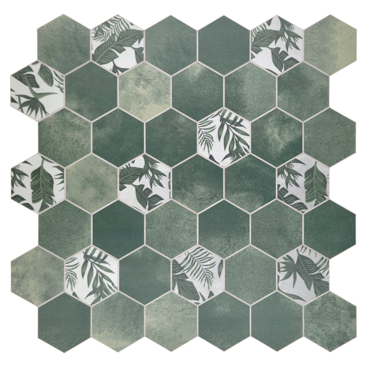 2'' Hex Botanical Green Peel and Stick Tile