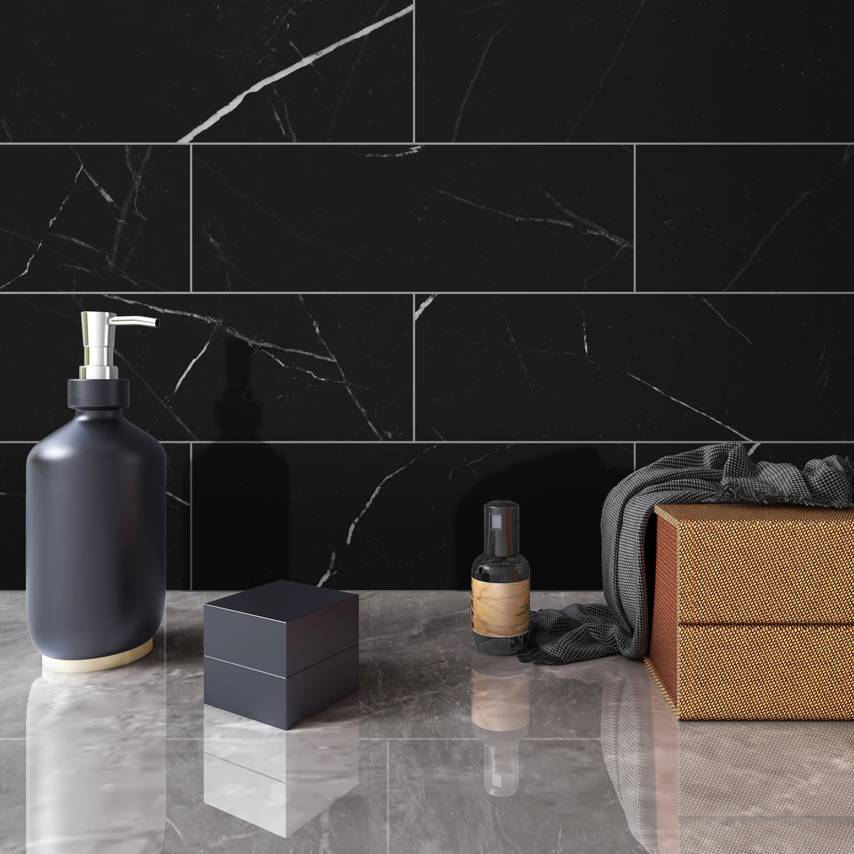 4x12´´ Black Marquina Peel and Stick Tile