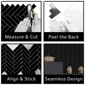 Herringbone Black Peel and Stick Backsplash Tile