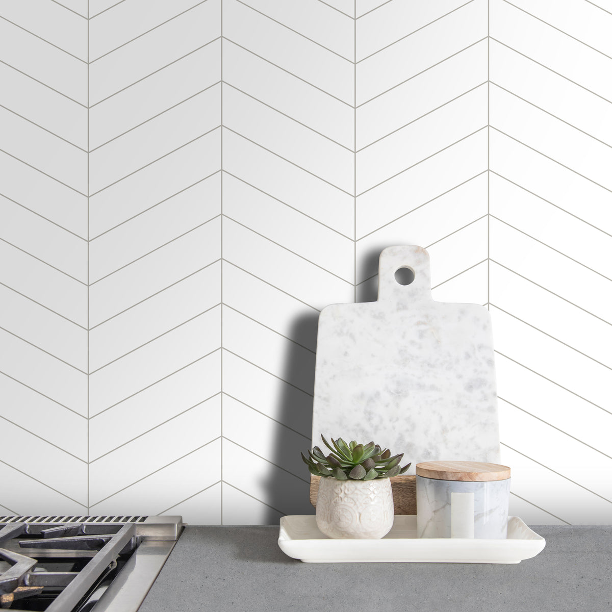 12.2" x 13.4" Chevron White Peel and Stick Tile