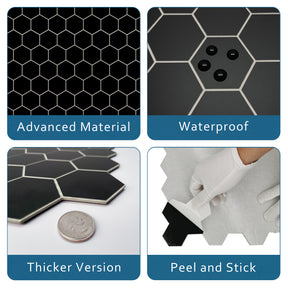 2'' Hexagon Black Peel and Stick Tile