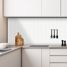 12.4" x 13" Herringbone White Peel and Stick Tile