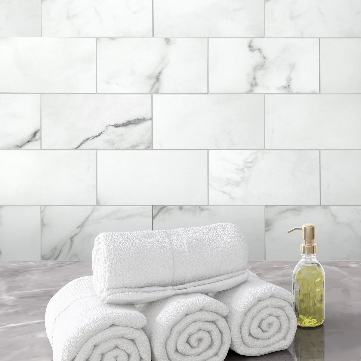 3x6'' Calacatta White Peel and Stick Tile