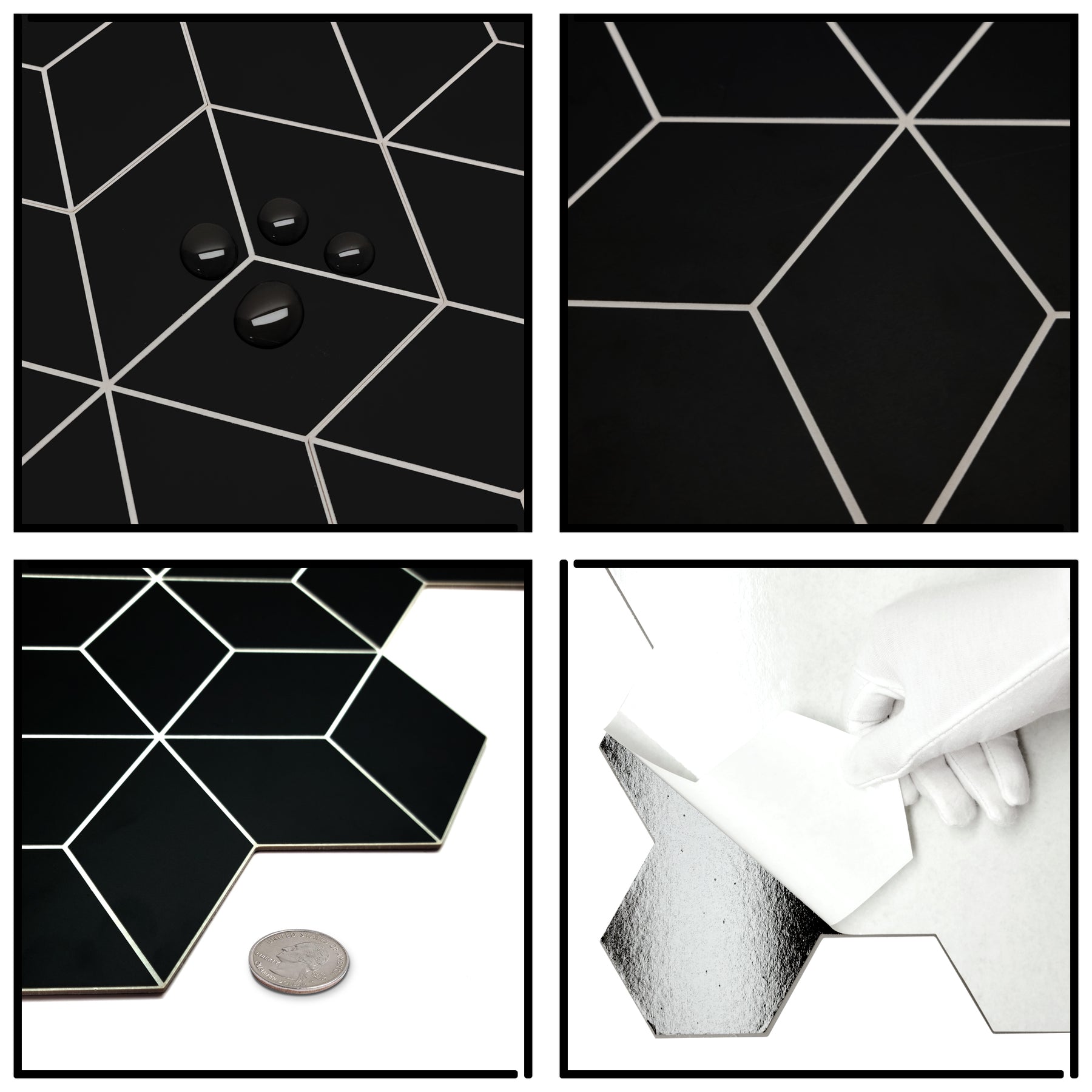 3D Cube Rhombus Black Peel and Stick Tile