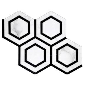 Waterjet Hexagon Black and White Peel and Stick Tile