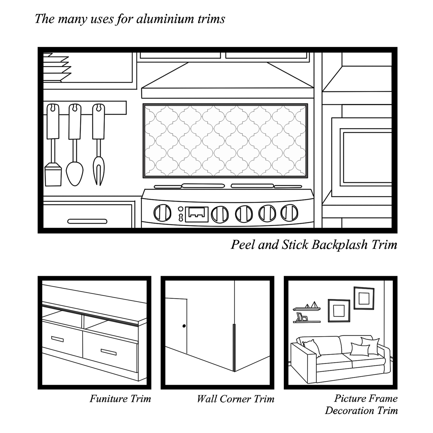 10 Pieces Aluminium Peel and Stick Backsplash Trim, 12Inch Silver Matte