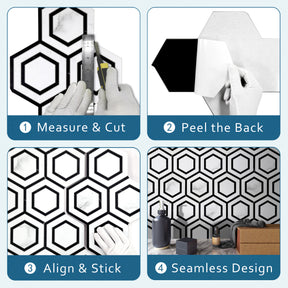 Waterjet Hexagon Black and White Peel and Stick Tile