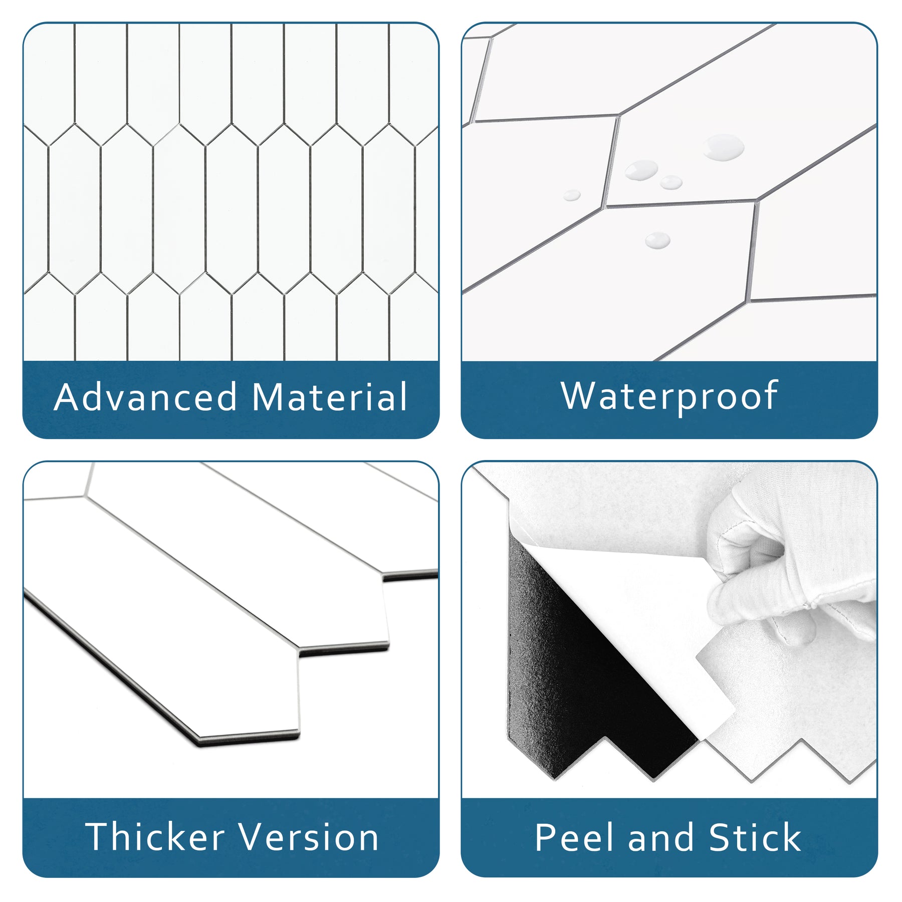 Picket Long Hexagon White Peel and Stick Tile