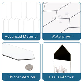 3x12'' White Losanga Picket Peel and Stick Tile