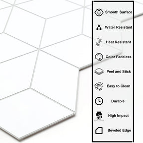 3D Cube Rhombus White Peel and Stick Tile