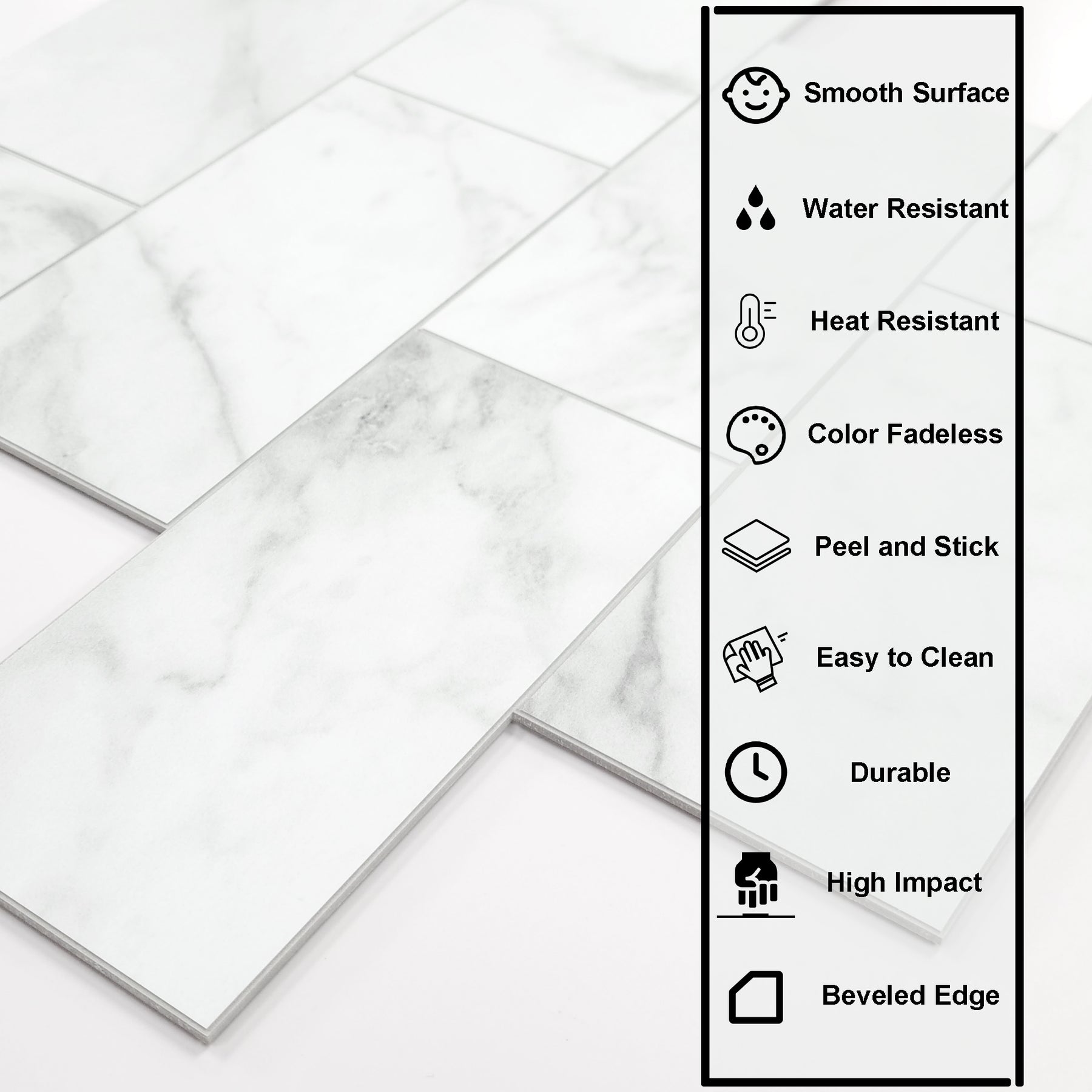 3x6'' Calacatta White Peel and Stick Tile