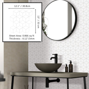 3D Cube Rhombus White Peel and Stick Tile