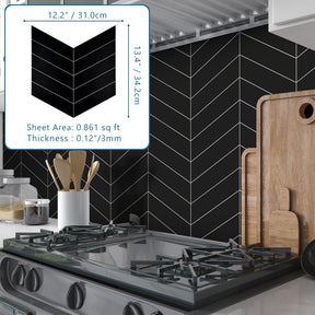 12.2" x 13.4" Chevron Black Peel and Stick Tile