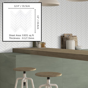 12.4" x 13" Herringbone White Peel and Stick Tile